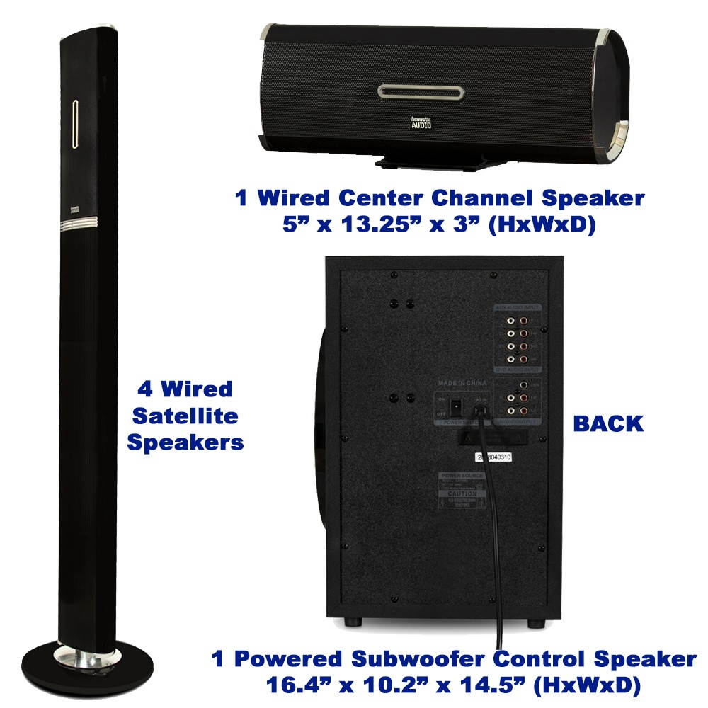 Acoustic Audio AAT3002 Tower 5.1 Bluetooth Speaker System with 8" Powered Subwoofer and Microphone