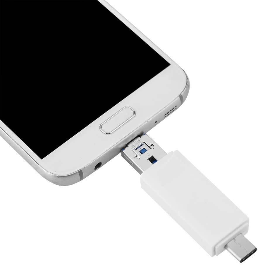 Estink 3 in 1 OTG Memory Card Reader, USB 3.1 Type C + USB + Micro USB Port, for TF/for Micro SD/SD Card, Plug and Play(White)