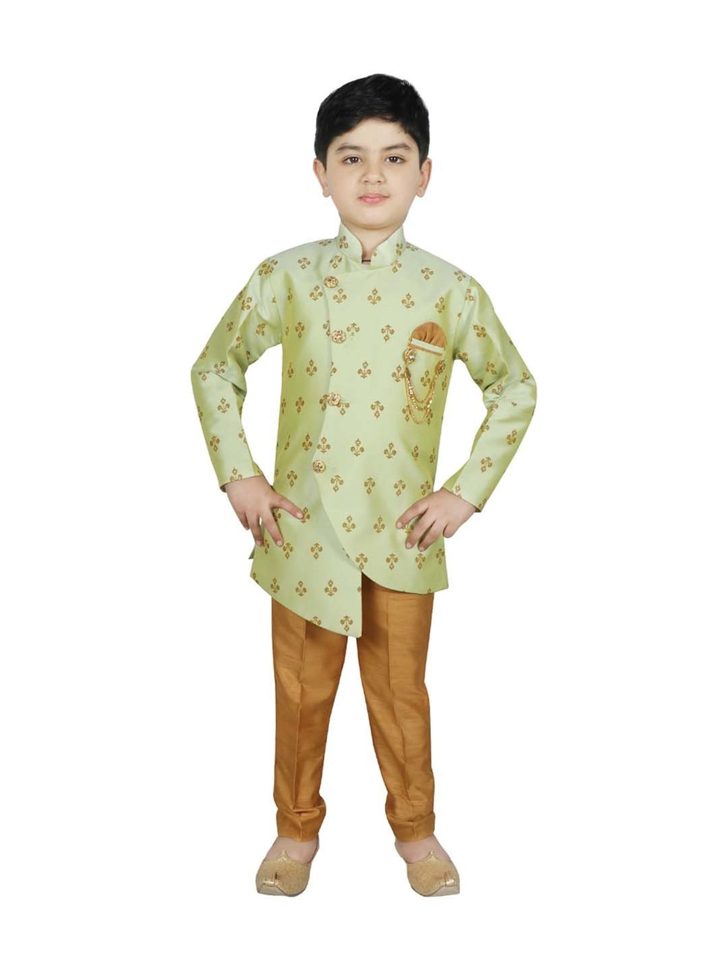 VASTRAMAY Boys Turquoise Floral Full Sleeves Indowestern