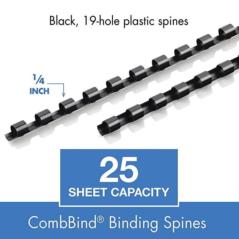 CombBind Binding SpinesSpiralsCoilsCombs 14 25 Sheet Capacity Black 125 Pack 4000130