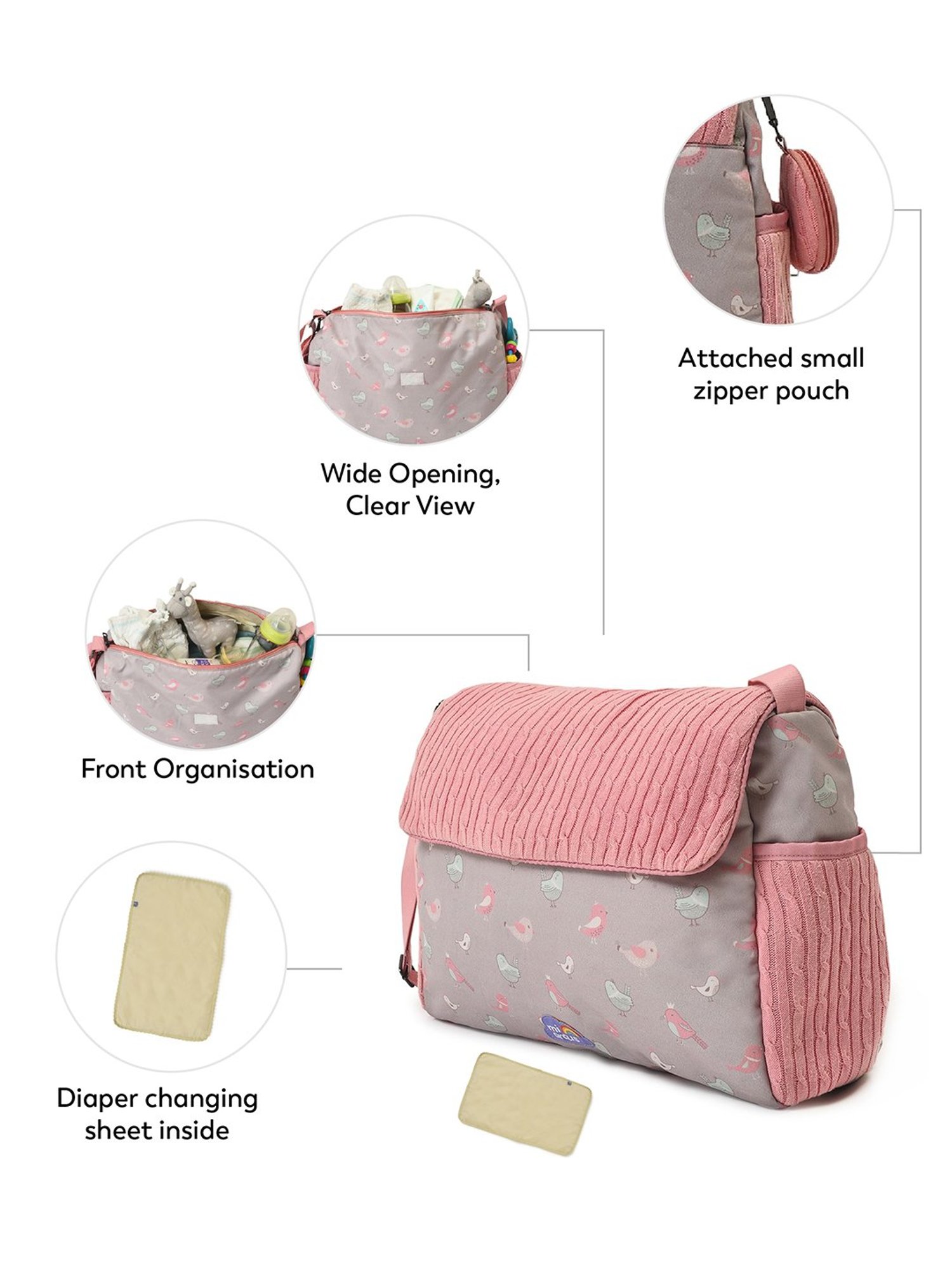 MiArcus Pink Peony Knitted Diaper Bag