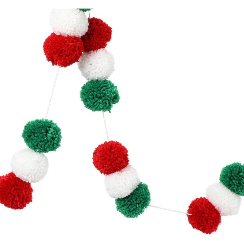 Blue Panda Wool Pom Pom Garland Decor for Christmas Party Wall Decor (Red, White, Green, 10 Feet)