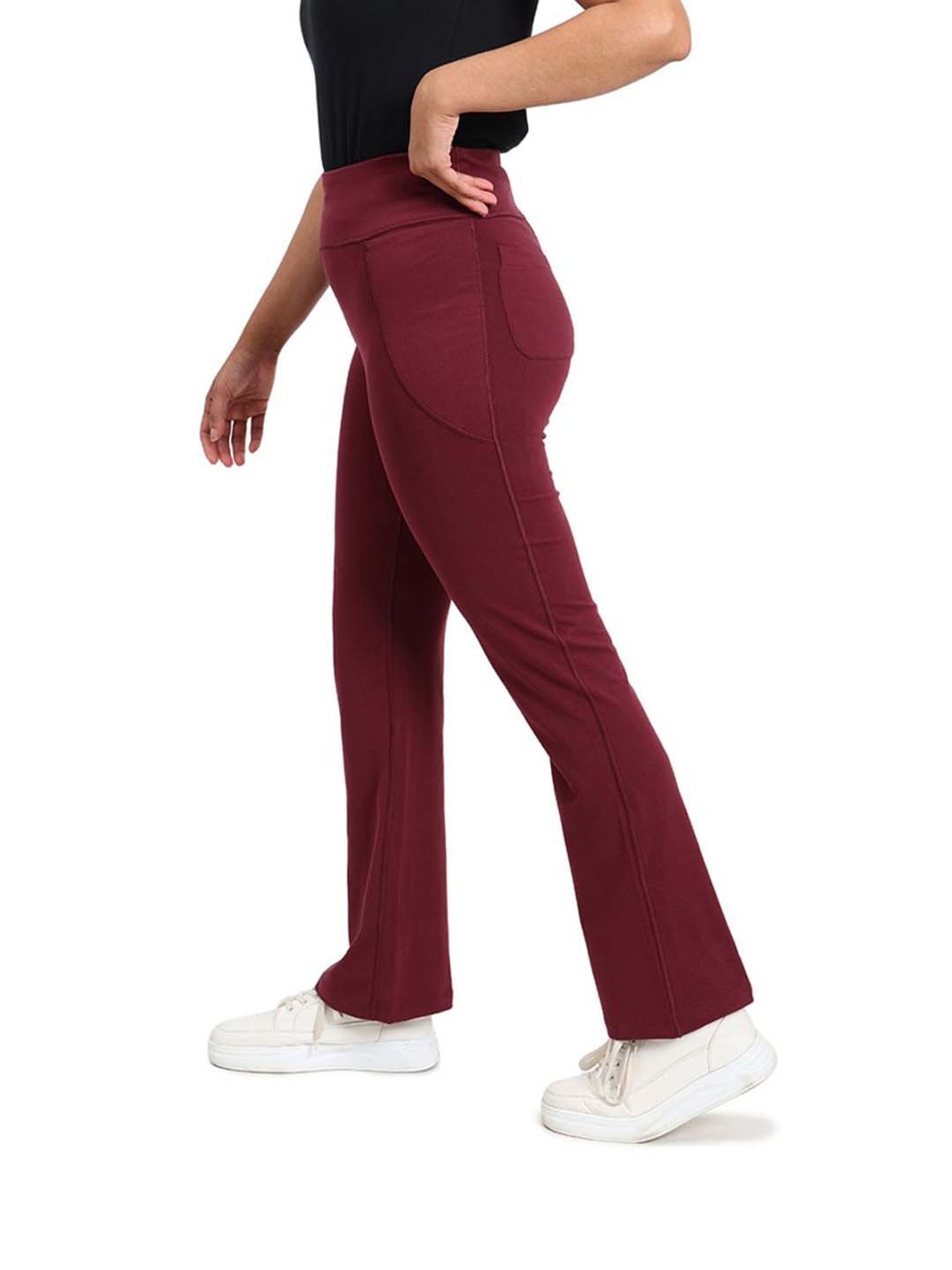 BlissClub Maroon Cotton Boot Leg Pants