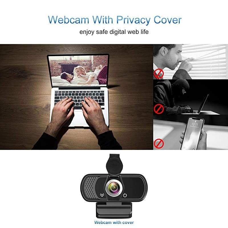 Webcam 1080P,HD Webcam with Microphone, PC Laptop Desktop USB Webcams with 110 Degree Wide Angle, Computer Web Camera with Rotatable Clip
