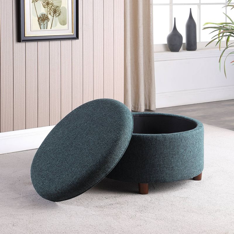 Large Round Storage Ottoman Textured Navy - HomePop