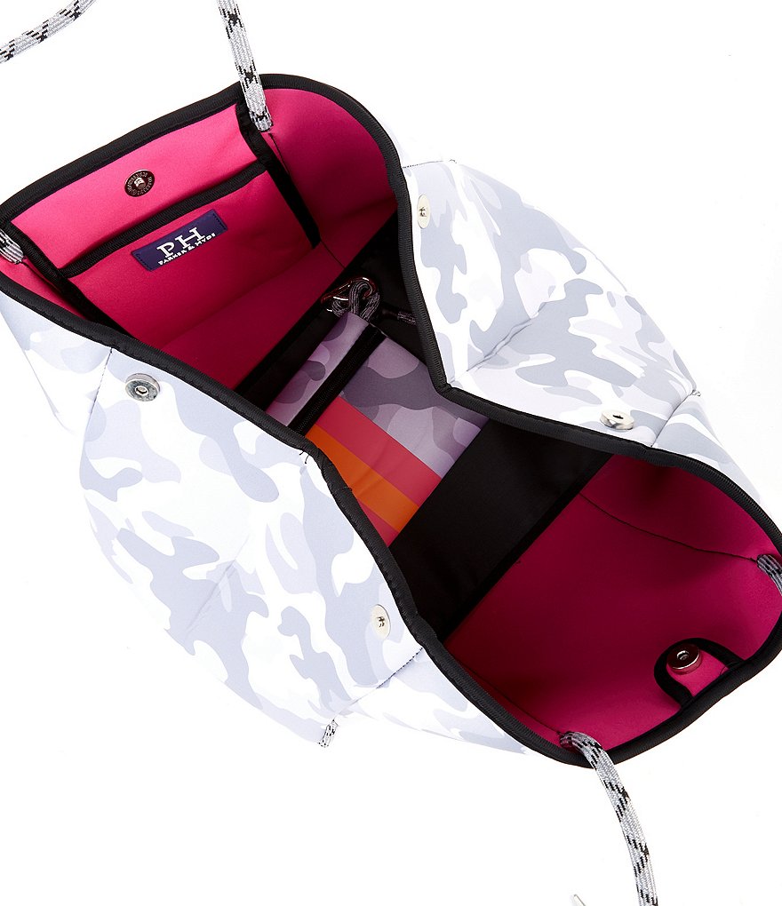 Parker & Hyde Neoprene White Camo and Coral Stripe Tote Bag