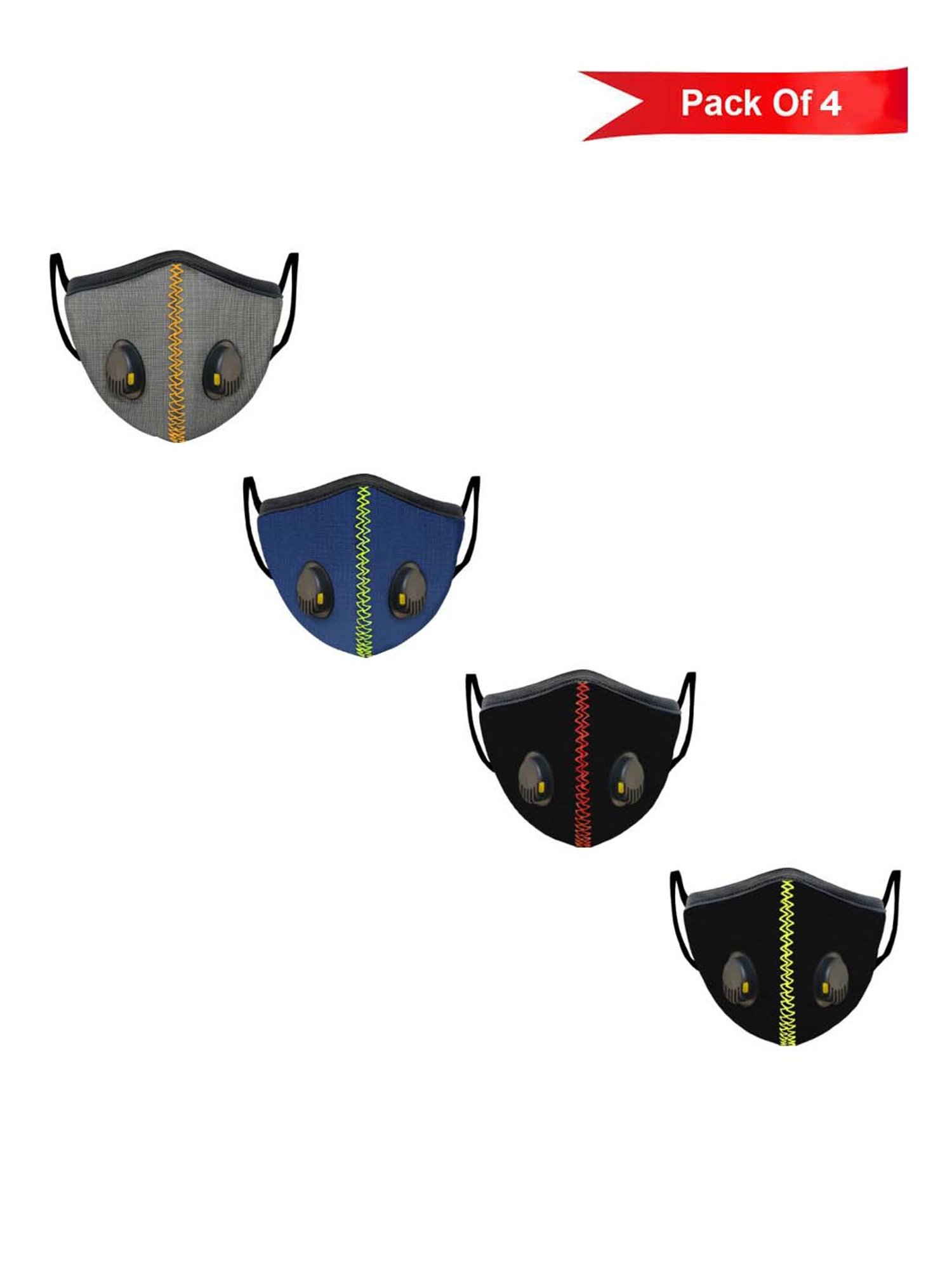 Lioncrown 3 Layered N95 Face Masks with Dual Respirator - Pack of 4