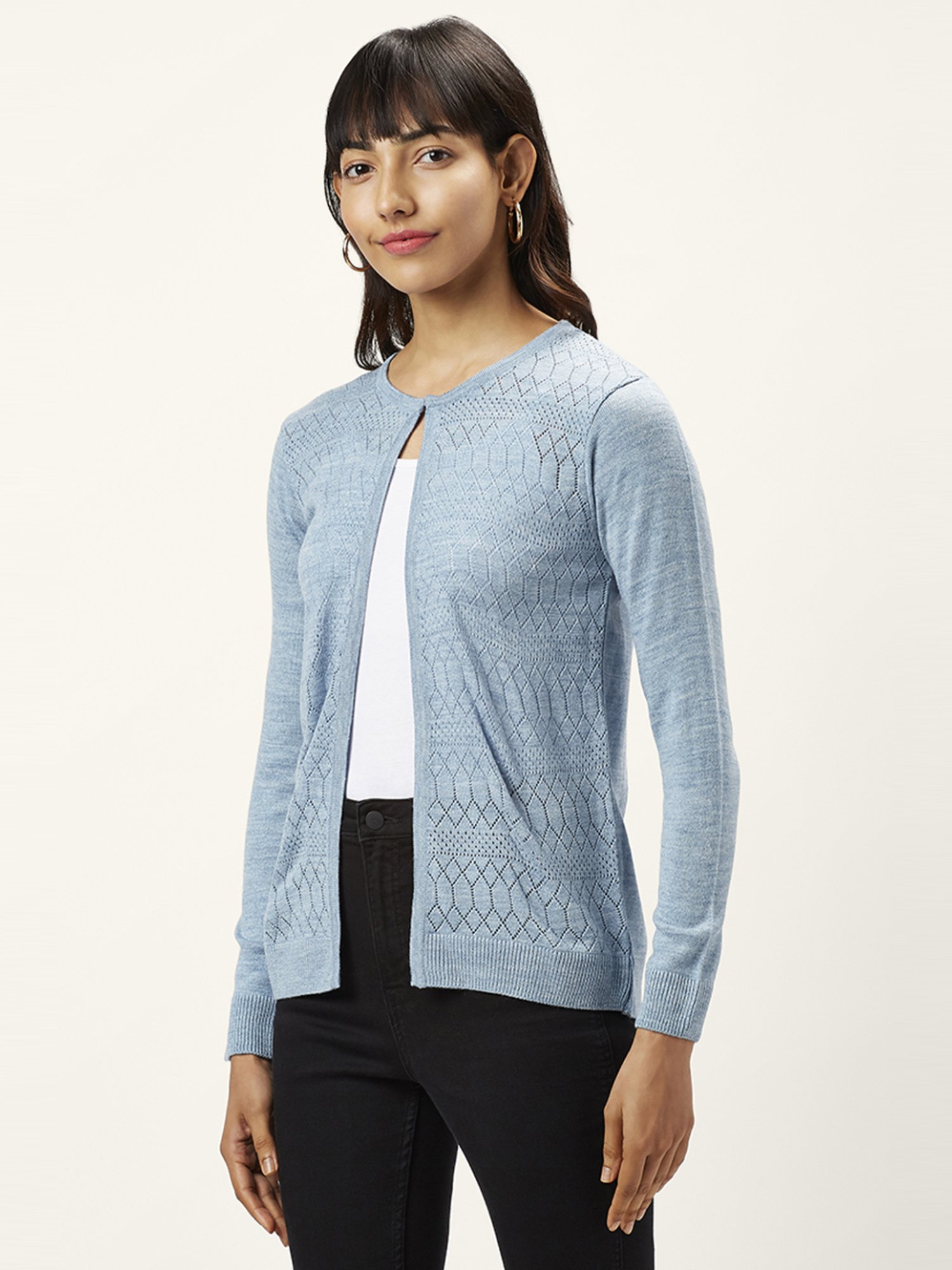Honey by Pantaloons Blue Self Pattern Cardigan