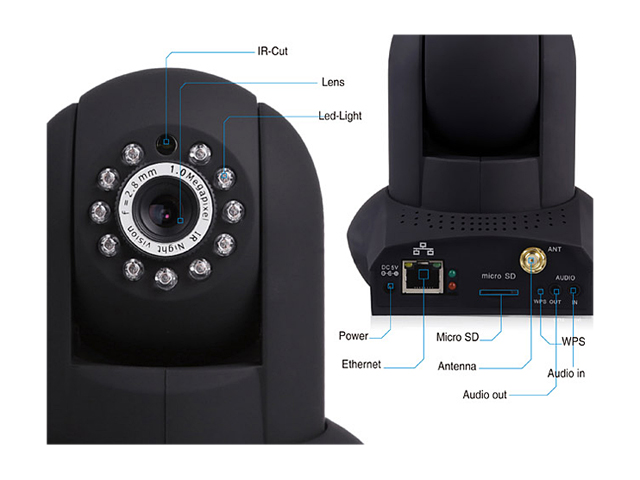 Foscam FI9821PB Plug & Play 1.0 Megapixel 1280 x 720 Wireless Pan / Tilt Night Vision w/ IR-Cut IP Camera (Black)