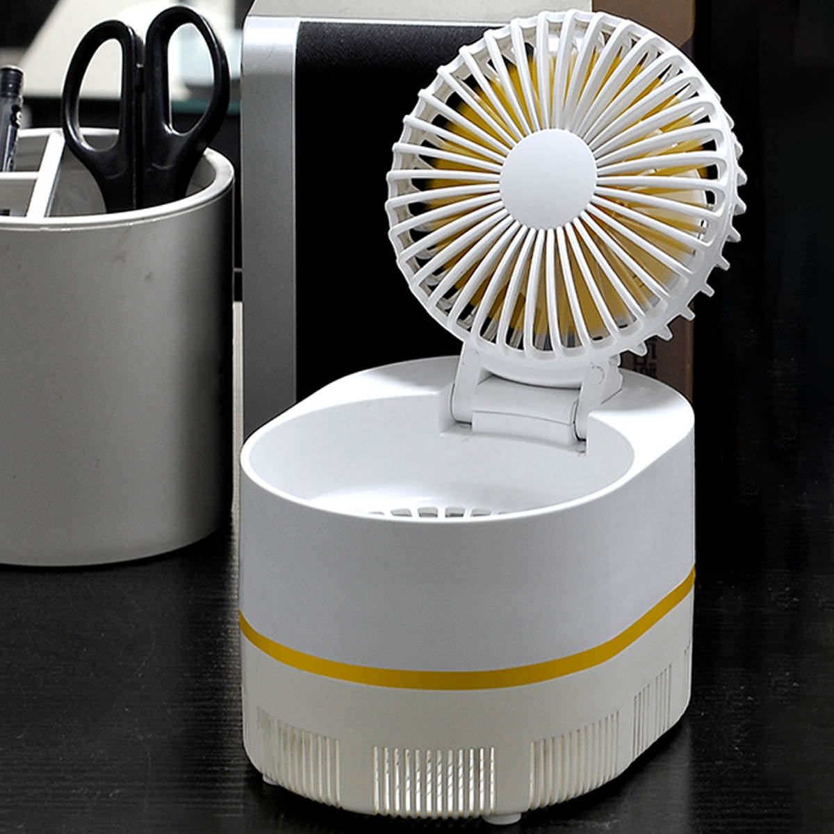 H35844 Mosquito Eradicatio Desktop Fan 3 Gears Wind Speed LED Light Cooling Fans USB Charging Mosquito Killer Fan-Yellow
