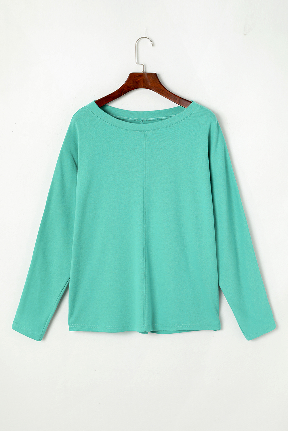 Green Plain Solid Color Casual Seam Long Sleeve Top