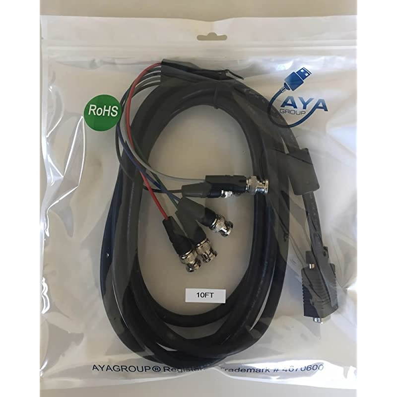 10Ft 10 Feet Coaxial HD15 VGA to 5 BNC RGBHV Male to Male Cable with Ferrites