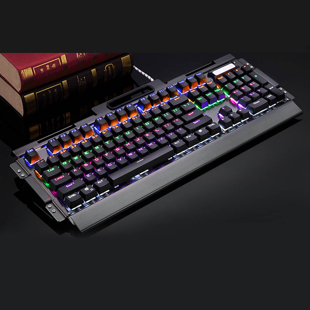 UrChoiceLtd&reg; 2017 Technology Mechanical Keyboard Colorful Rainbow LED Backlit Multimedia Ergonomic Usb Gaming Keyboard with a Phone Stand and Lighter Stand + 2400DPI Gaming Mouse For Laptop Computer