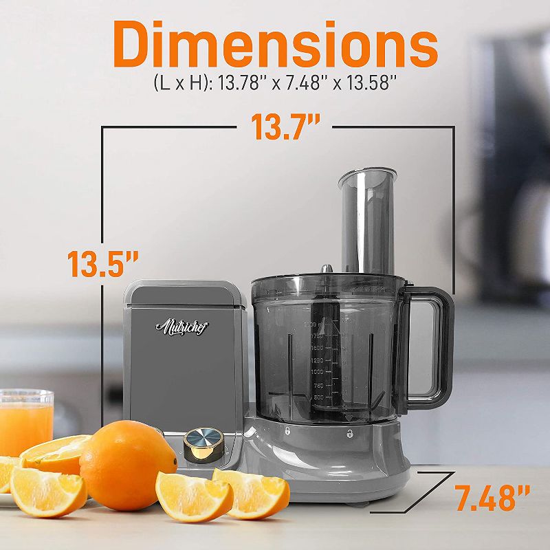 NutriChef NCFPG9 Multipurpose 12 Cup Multi Function Kitchen Countertop Food Processor with 6 Attachment Accessory Blades, Space Gray