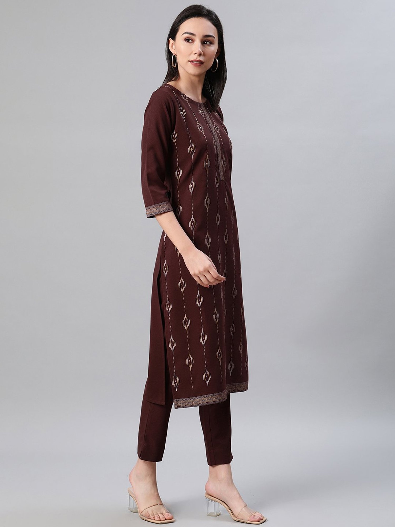 Ziyaa Brown Printed Straight Kurta