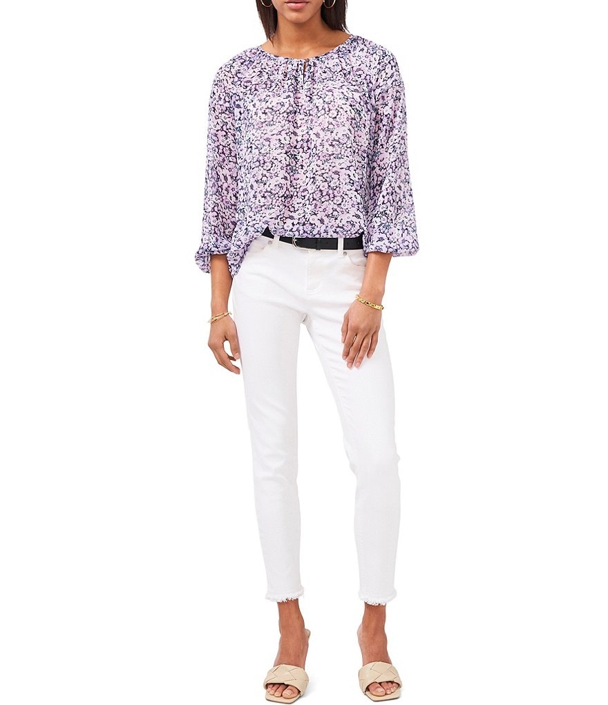 Preston & York Caroline Bow Woven V-Neck 3/4 Sleeve Blouse