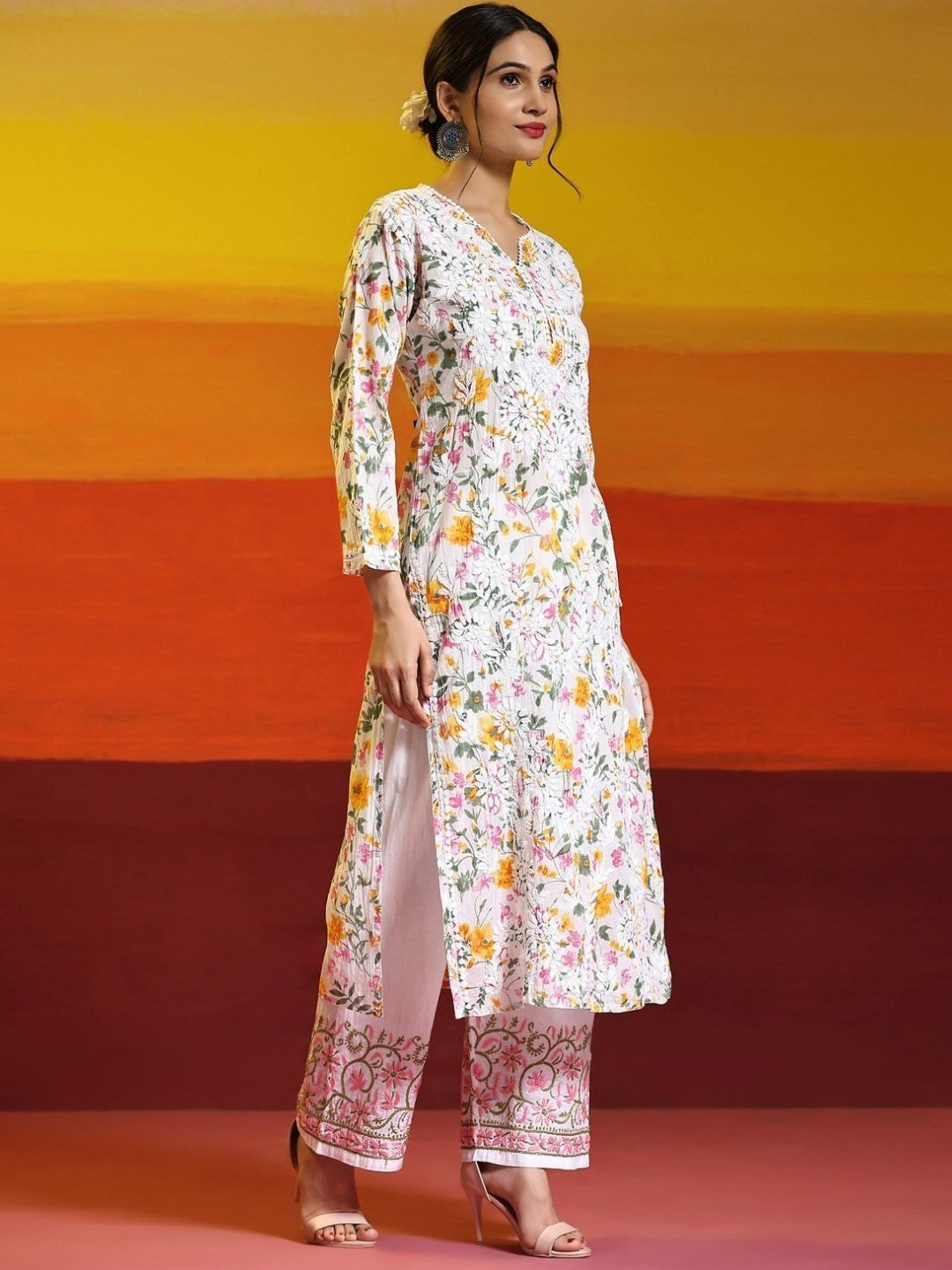 HOK Chikankari Cotton Pant Trouser White