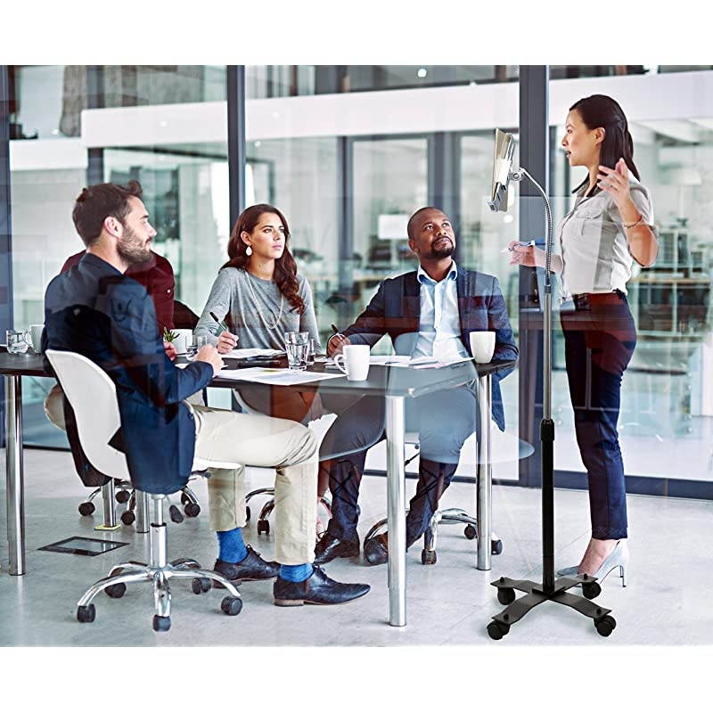 Compact Security Height-Adjustable Rotating Tablet Stand with Gooseneck, Locking Wheels for 7-14&rdquo; Tablets/iPad 10.2-Inch (7th & 8th Gen), iPad Pro 12.9 (Gen. 3), iPad Air 3 & More, Black