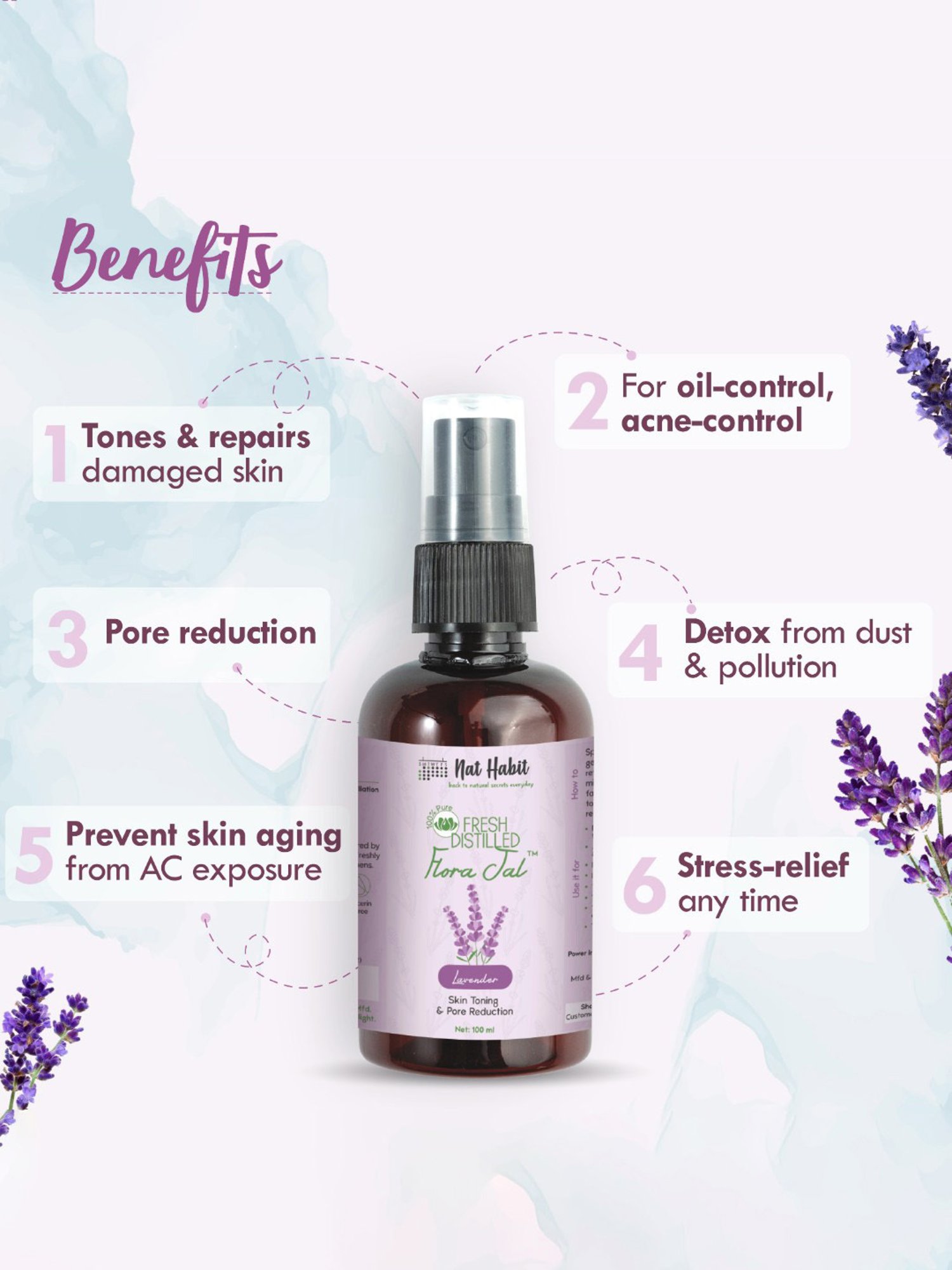 Nat Habit Lavender Fresh Distilled Floral Jal - Pack of 3