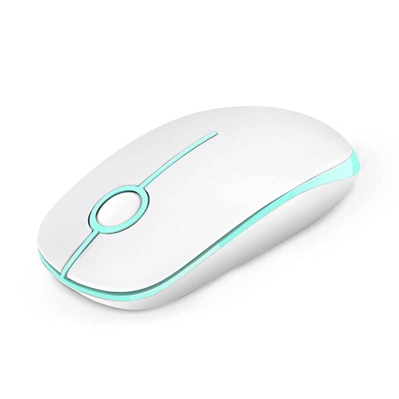 2.4G Slim Wireless Mouse with Nano Receiver, Less Noise, Portable Mobile Optical Mice for Notebook, PC, Laptop, Computer, MacBook MS001 (White and Green)