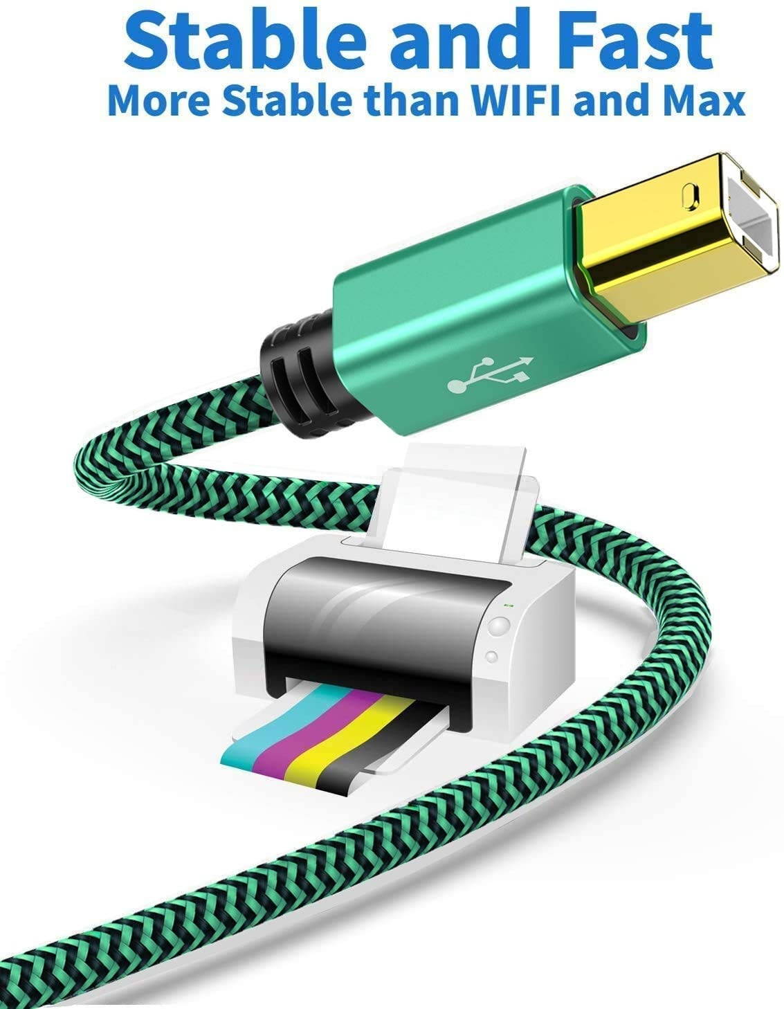 Printer Cable 10FT/3M Aioneus USB 2.0 Type A Male to B Male Type Printer Scanner Cable Cord High Speed Compatible with with HP Canon Brother Dell Epson Lexmark Xerox Samsung and More