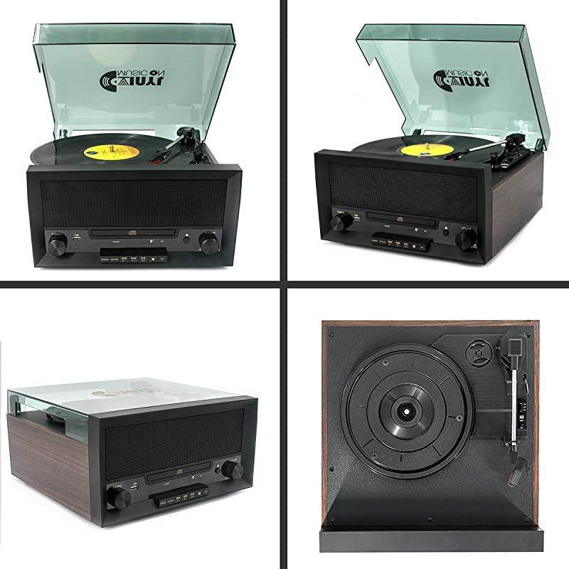 Turntable Music Center with Builtin Stereo SpeakersNostalgic Classic Wood Bluetooth Record Player with USB PlayampEncodingCD Player and FM Radio