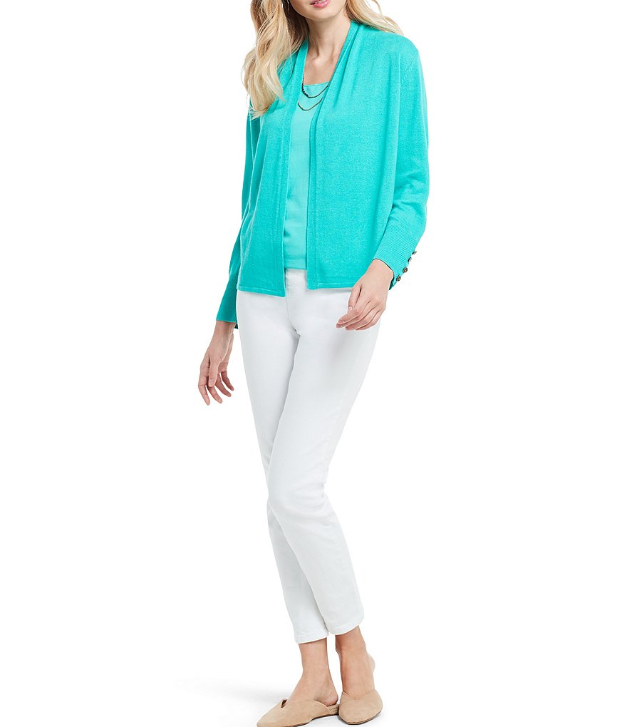 NIC + ZOE Book Club Shawl Collar Open Front Linen Blend Cardigan