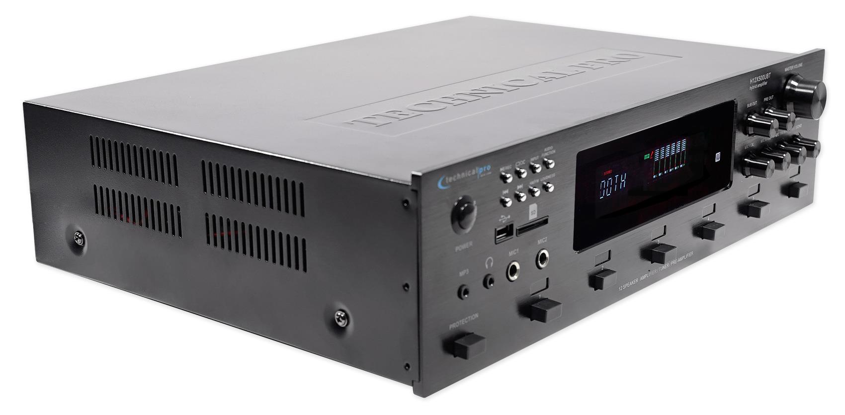 Technical Pro h12x500ubt Digital Hybrid Amplifier, Preamp & Tuner With 12 Speaker Output