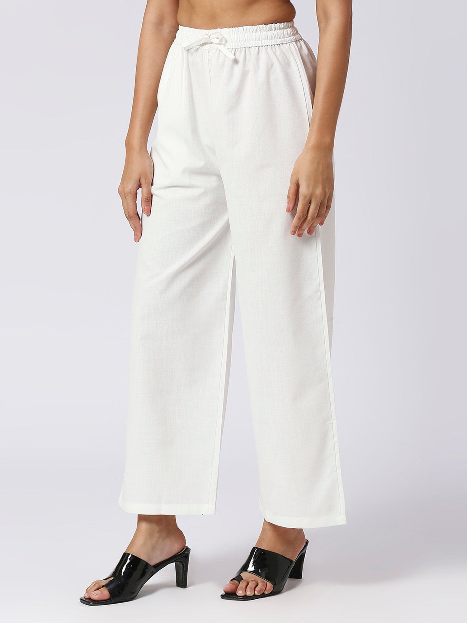 FITHUB White Straight Fit High Rise Palazzos