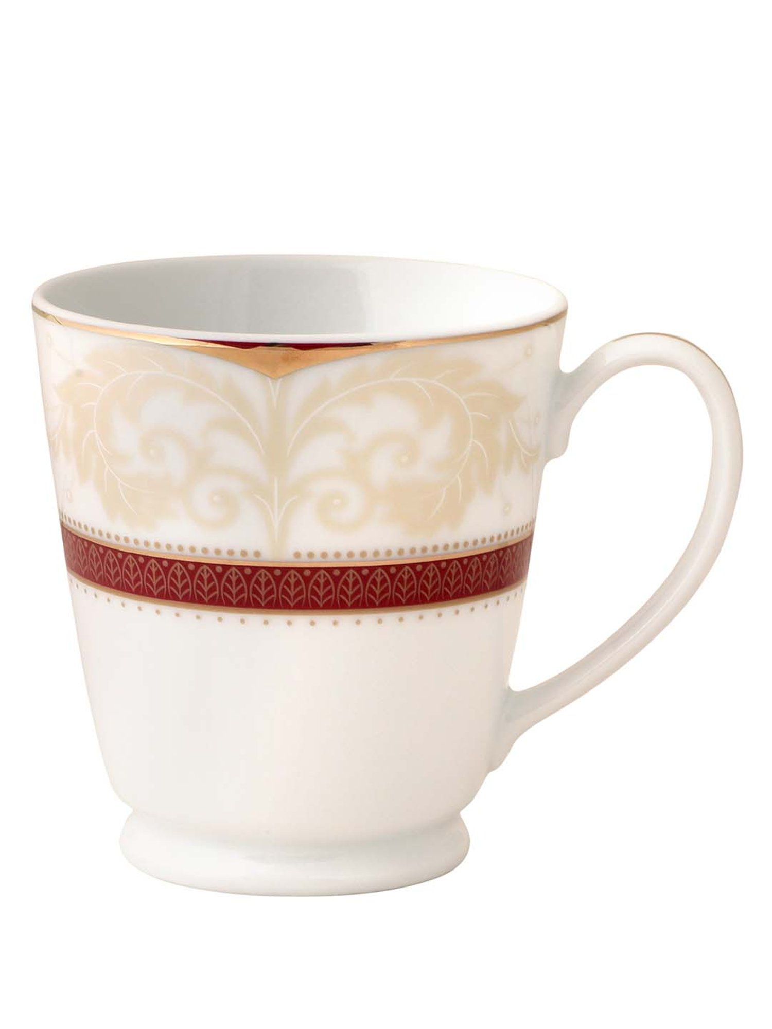 NORITAKE Hearth Off-White & Red Porcelain Queen's Fountain Tea Mug (0.37 L) - Set of 2