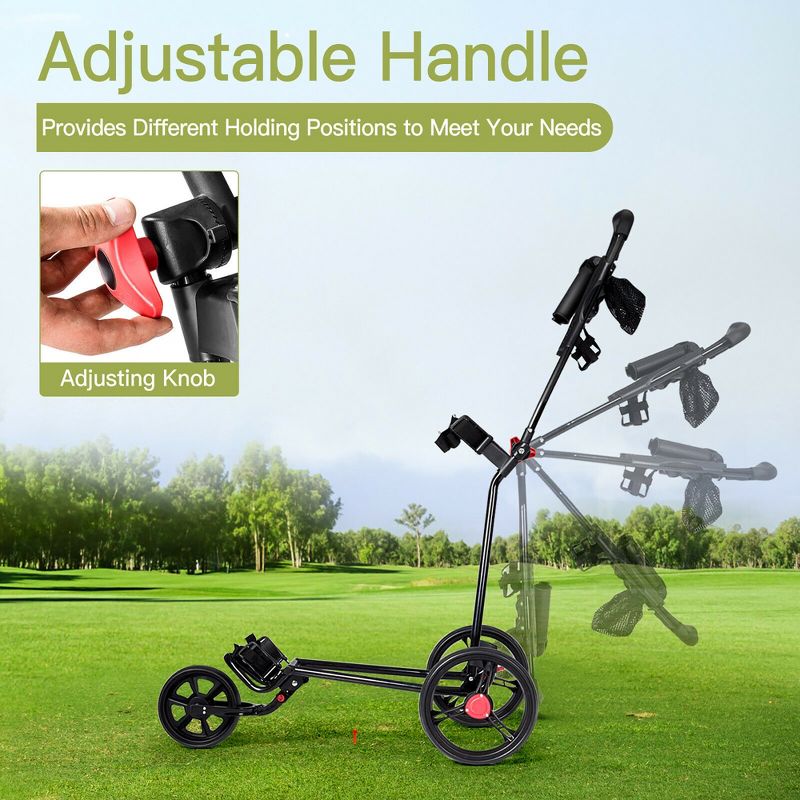 Costway Foldable 3 Wheel Golf Pull Push Cart Trolley Scorecard Drink Holder Mesh Bag
