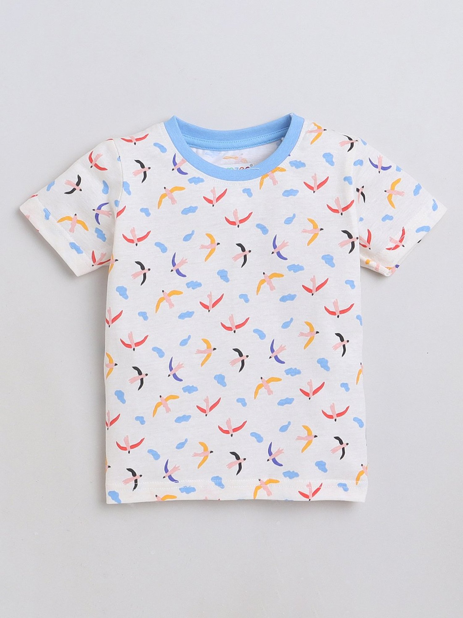 Bumzee Kids Cream & Blue Printed T-Shirt With Pyjamas