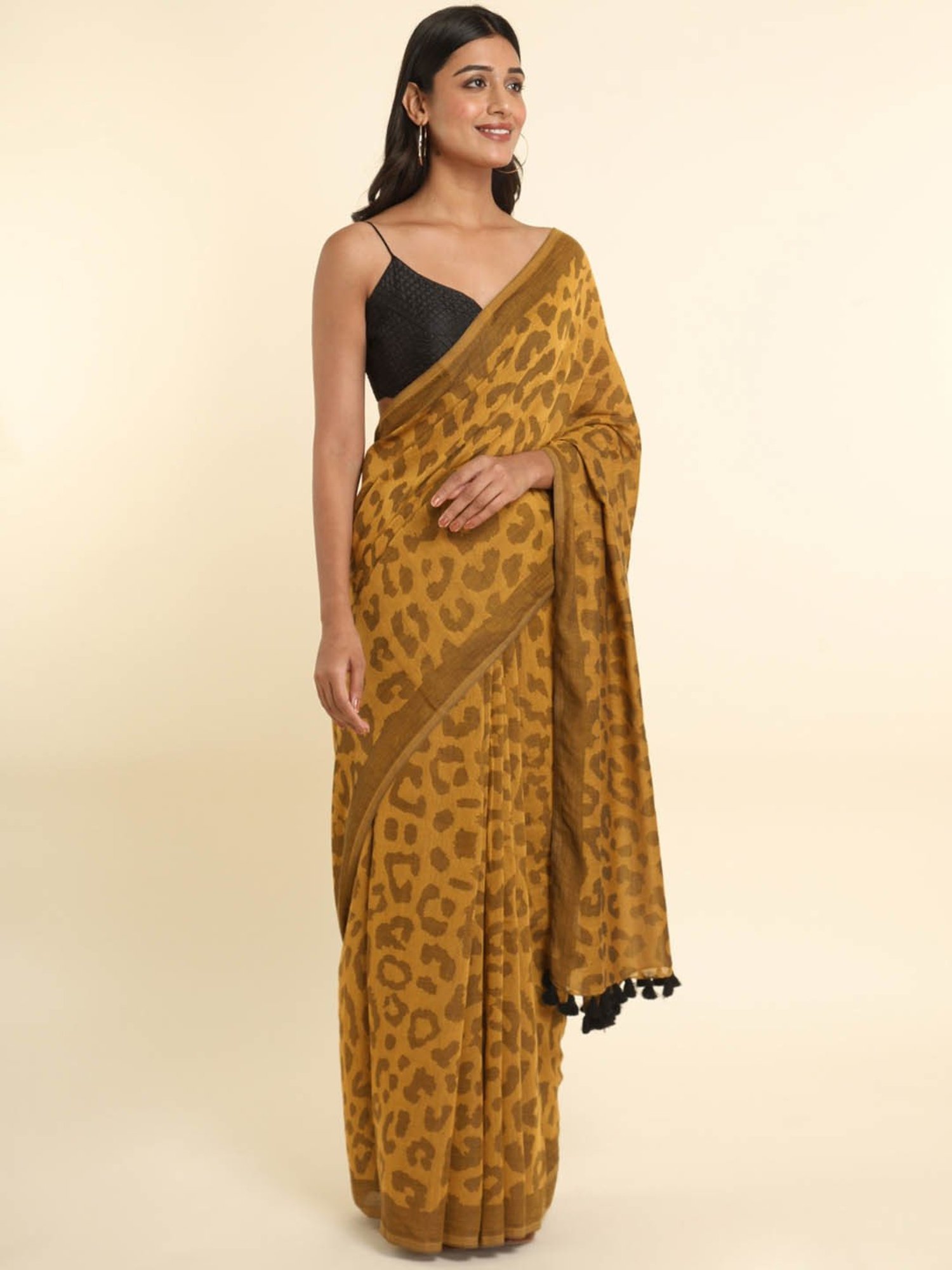 Suta Mustard Printed Saree Without Blouse