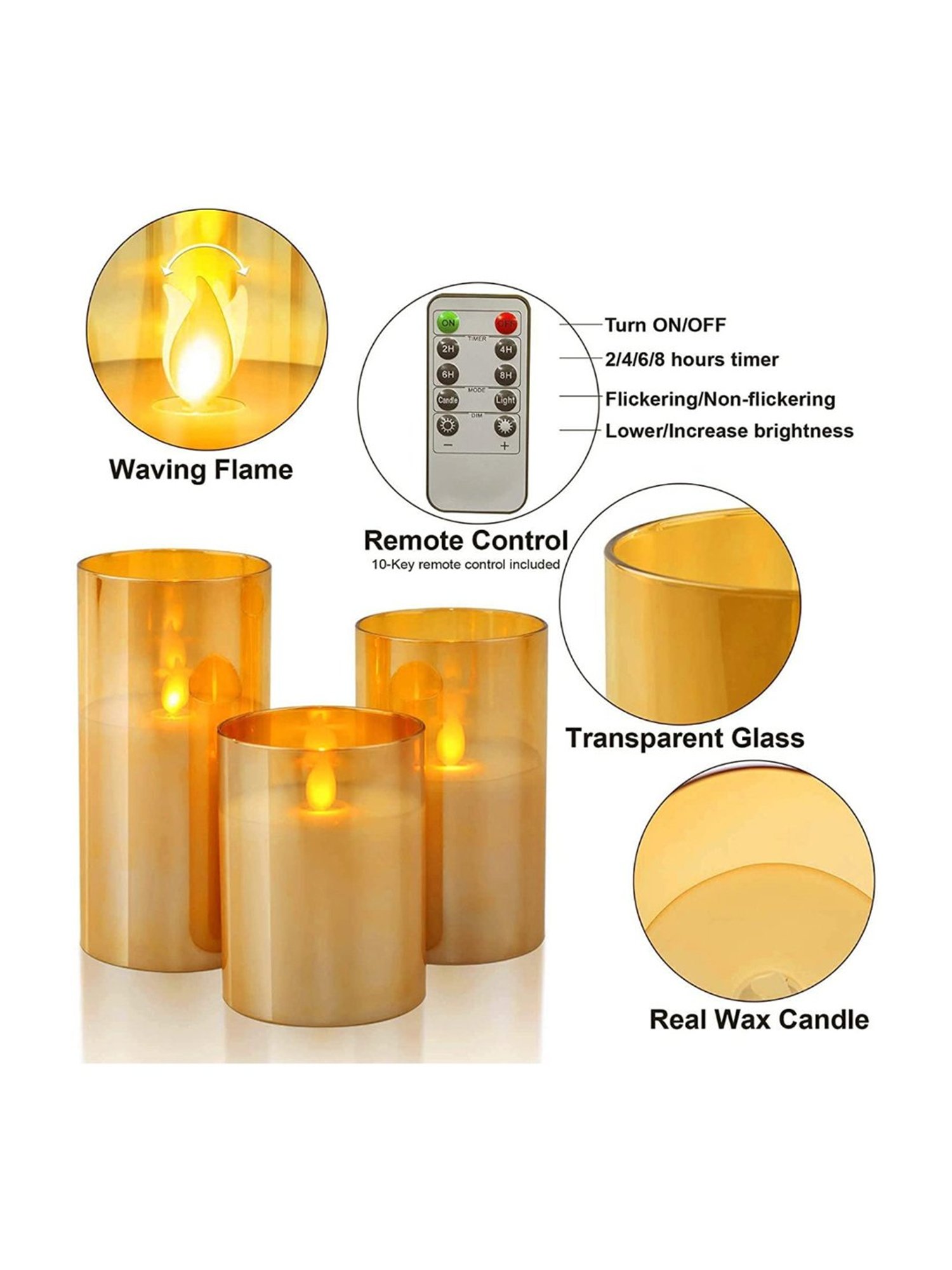 Xergy Acrylic Battery Operated Flameless LED Candles Light, Pack of 3 (Warm White)