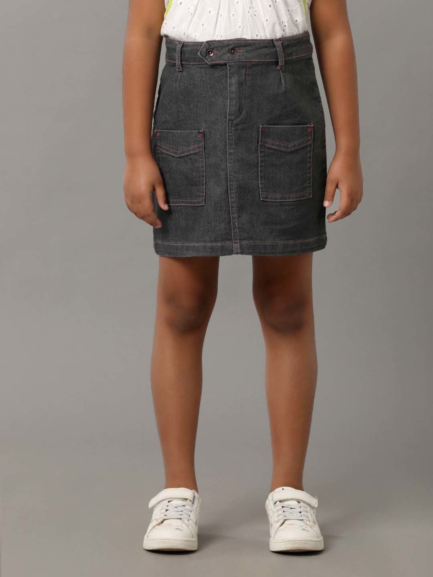 Under Fourteen Only Kids Grey Cotton Regular Fit Skirt