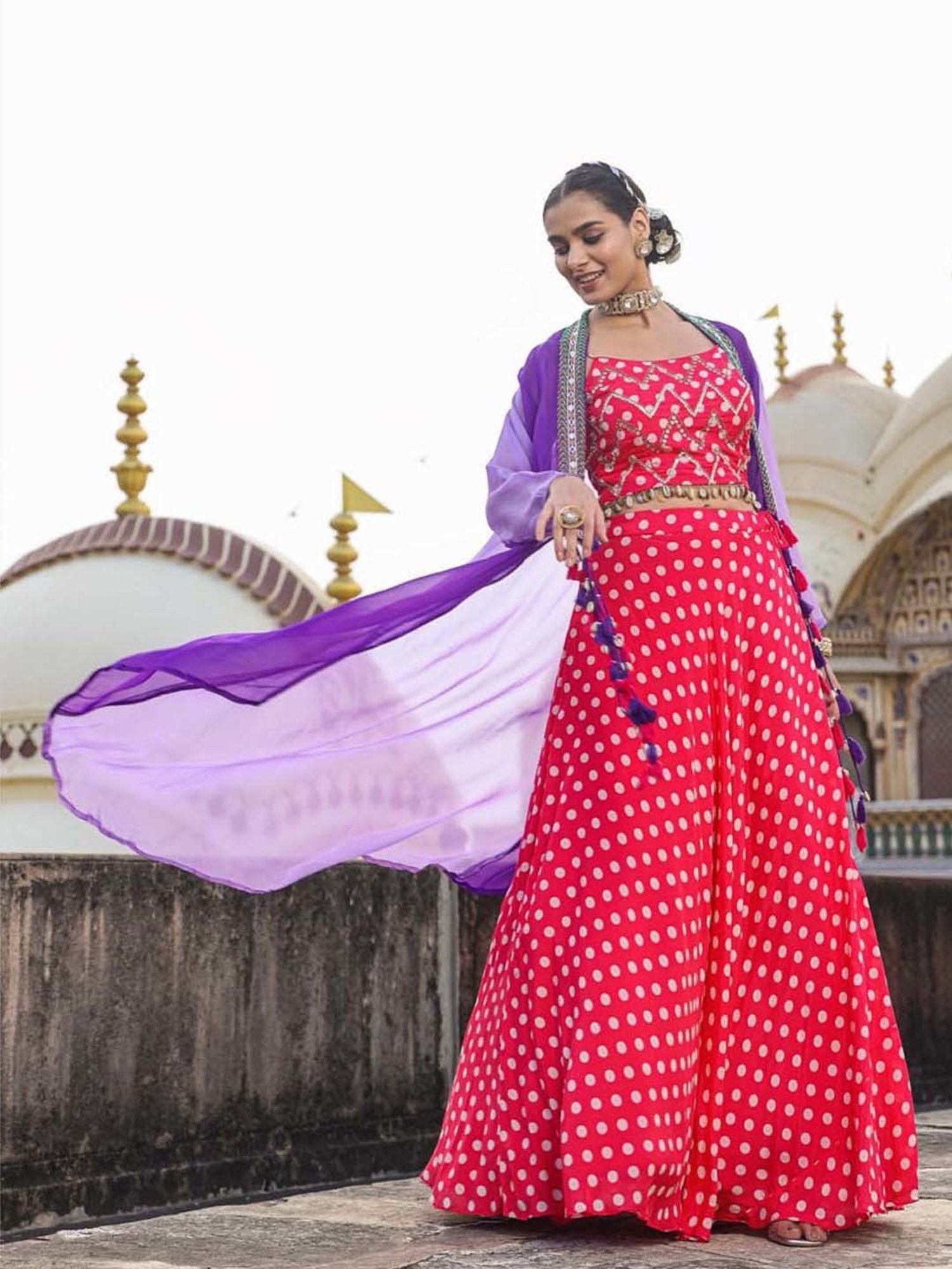 SCAKHI Pink Printed Lehenga Choli Set With Cape