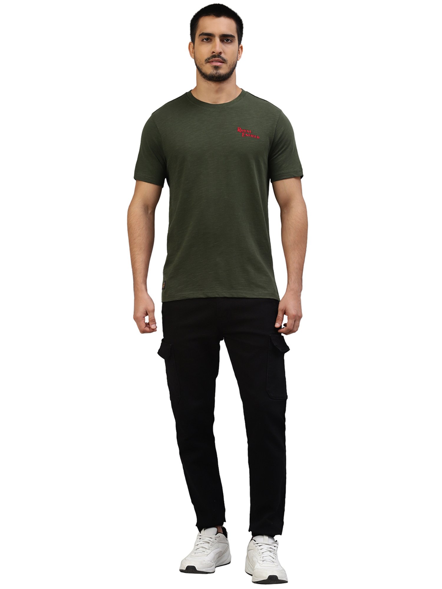 Royal Enfield Peak Pursuit Dark Olive Regular Fit Printed Crew T-Shirt