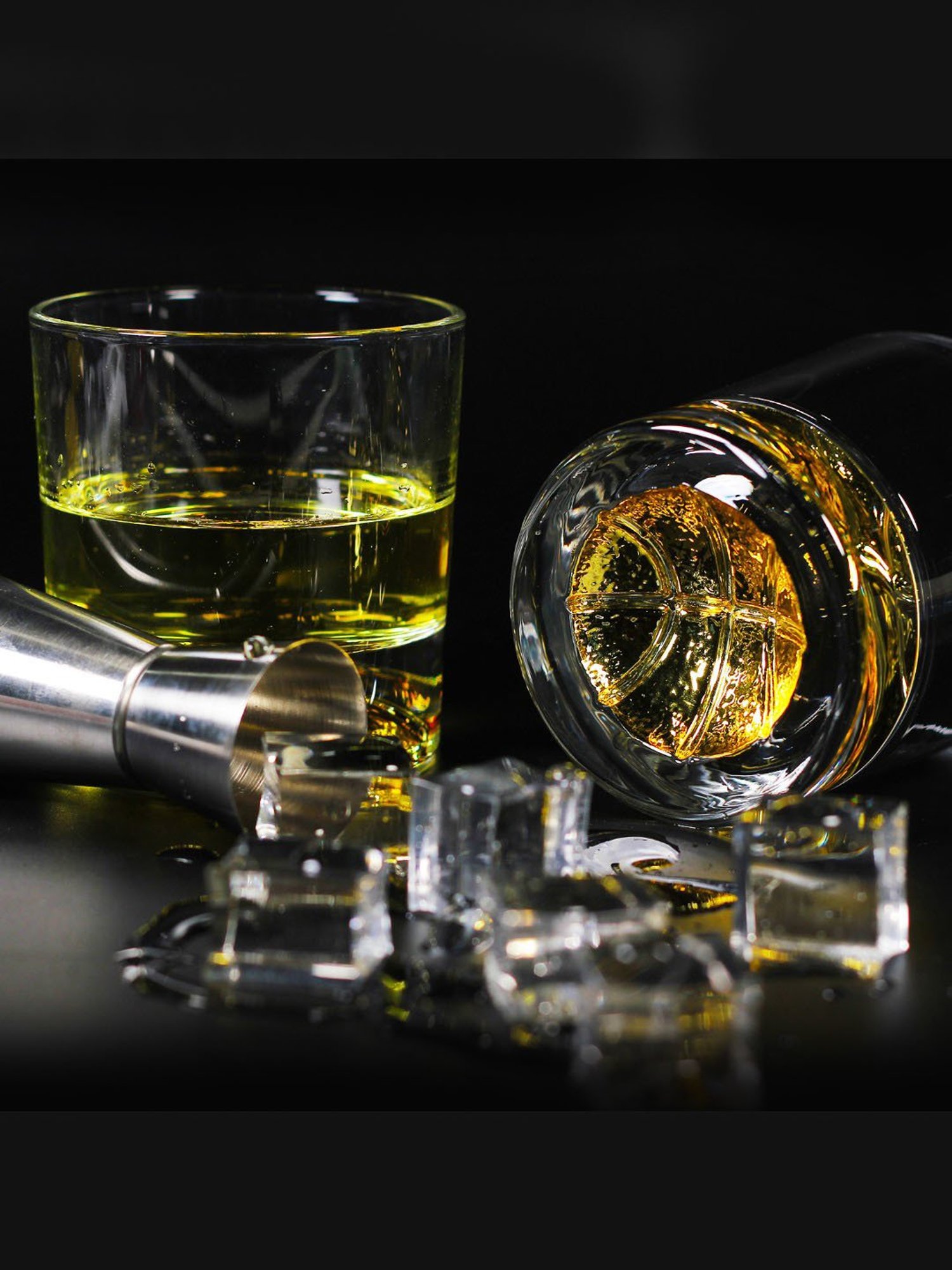 Melbify Gold Basket Ball Transparent Whiskey Glass 300ml - Set of 2