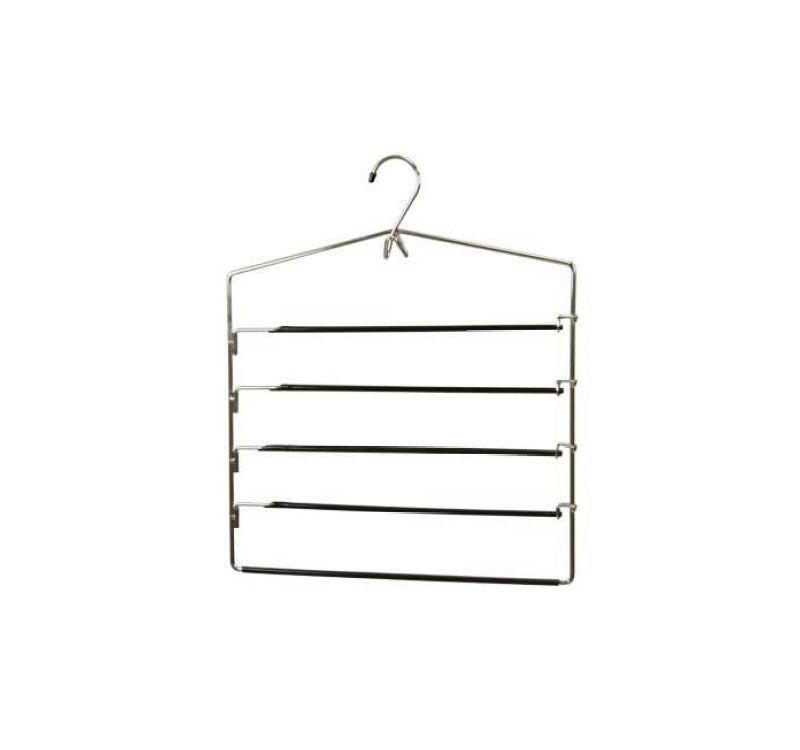 Home Basics 4 Tier Trouser Hanger with Non-Slip PVC Coated Swinging Arms and Built-In Accesory Hook
