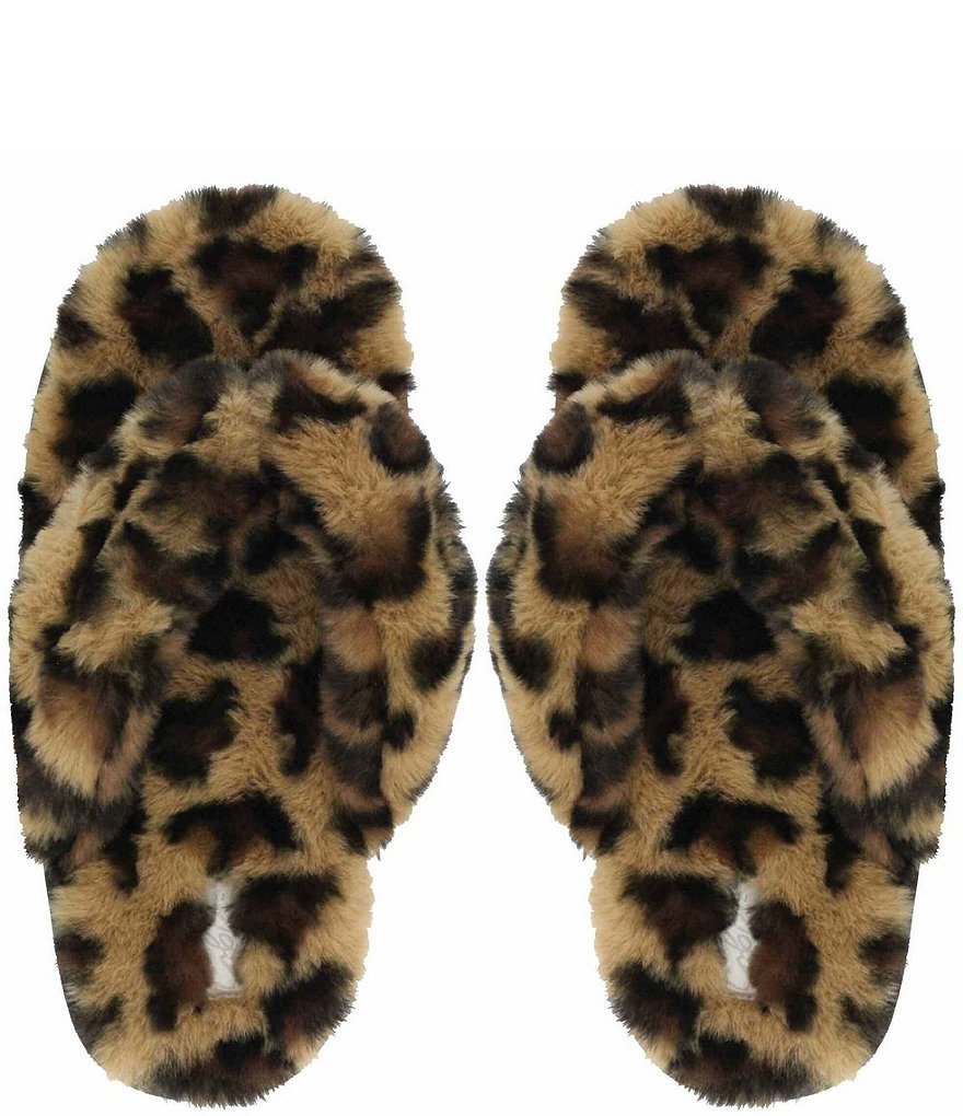 Cobian Minou Fuzzy Leopard Faux Fur Flip Flop Slippers