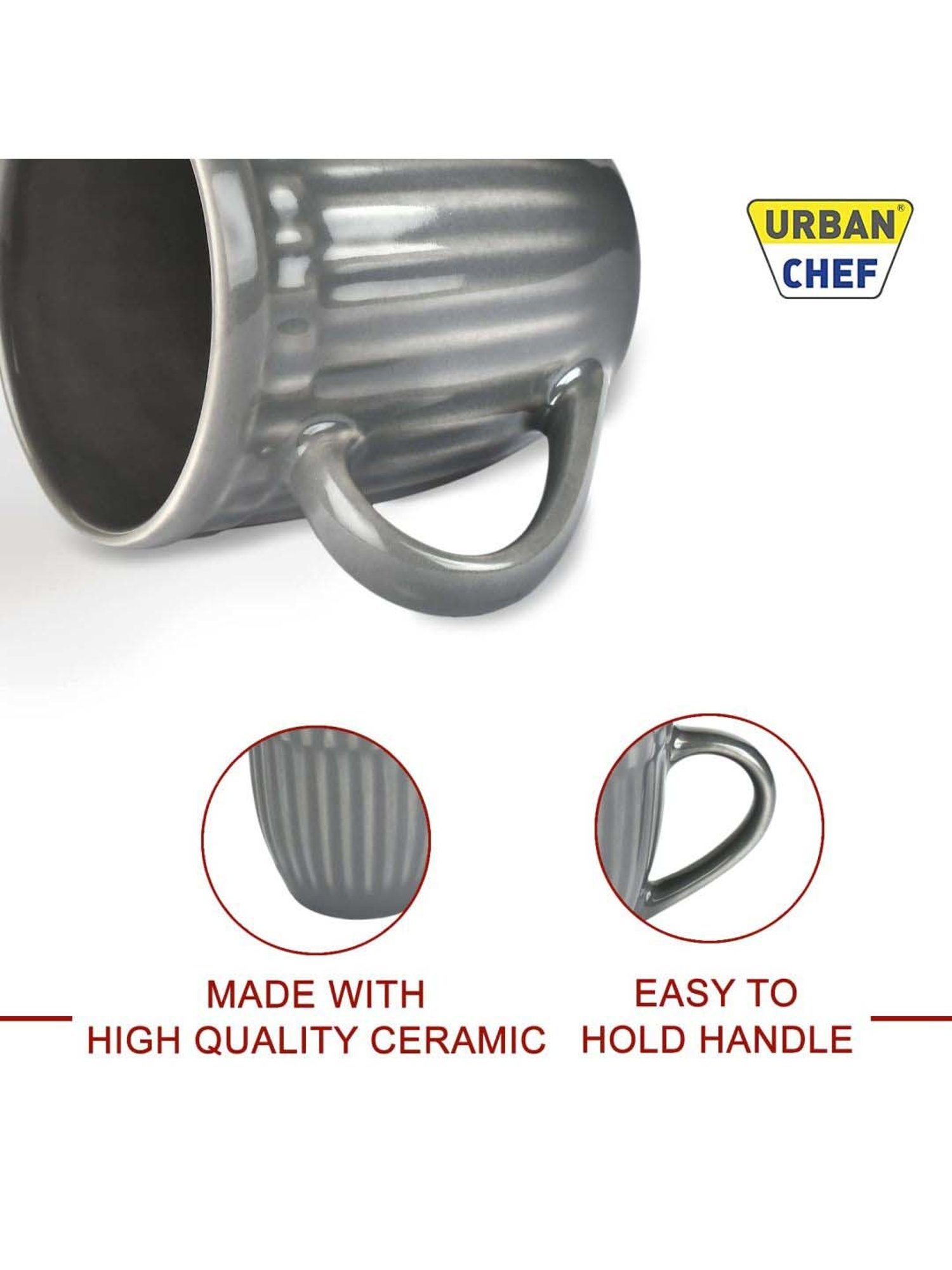 Urban Chef Grey Ceramic Handcrafted Microwave Safe Tea Cup - Set of 2