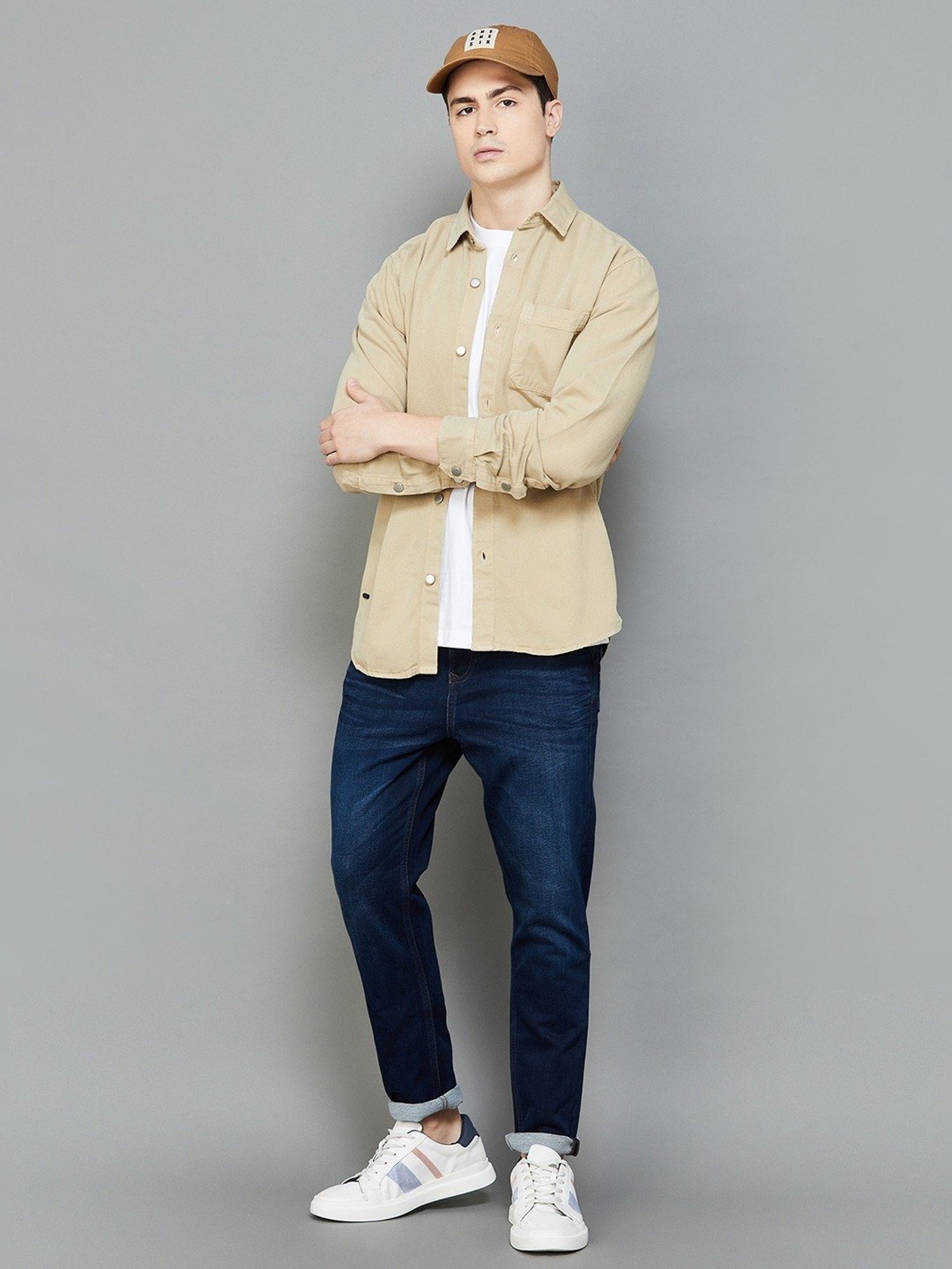 Forca by Lifestyle Beige Cotton Regular Fit Shackets