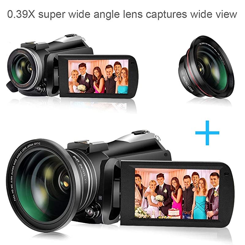 Video Camera,  4K Camcorder WiFi Ultra HD Vlogging Camera for YouTube, 3.1'' IPS Screen 30X Digital Zoom Night Vision Video Camera with Microphone, Wide Lens, 32GB Card, 2 Batteries