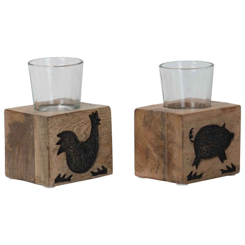 Set of 2 Black Wood Farm Votive Candle Holder with Glass Insert - Foreside Home & Garden