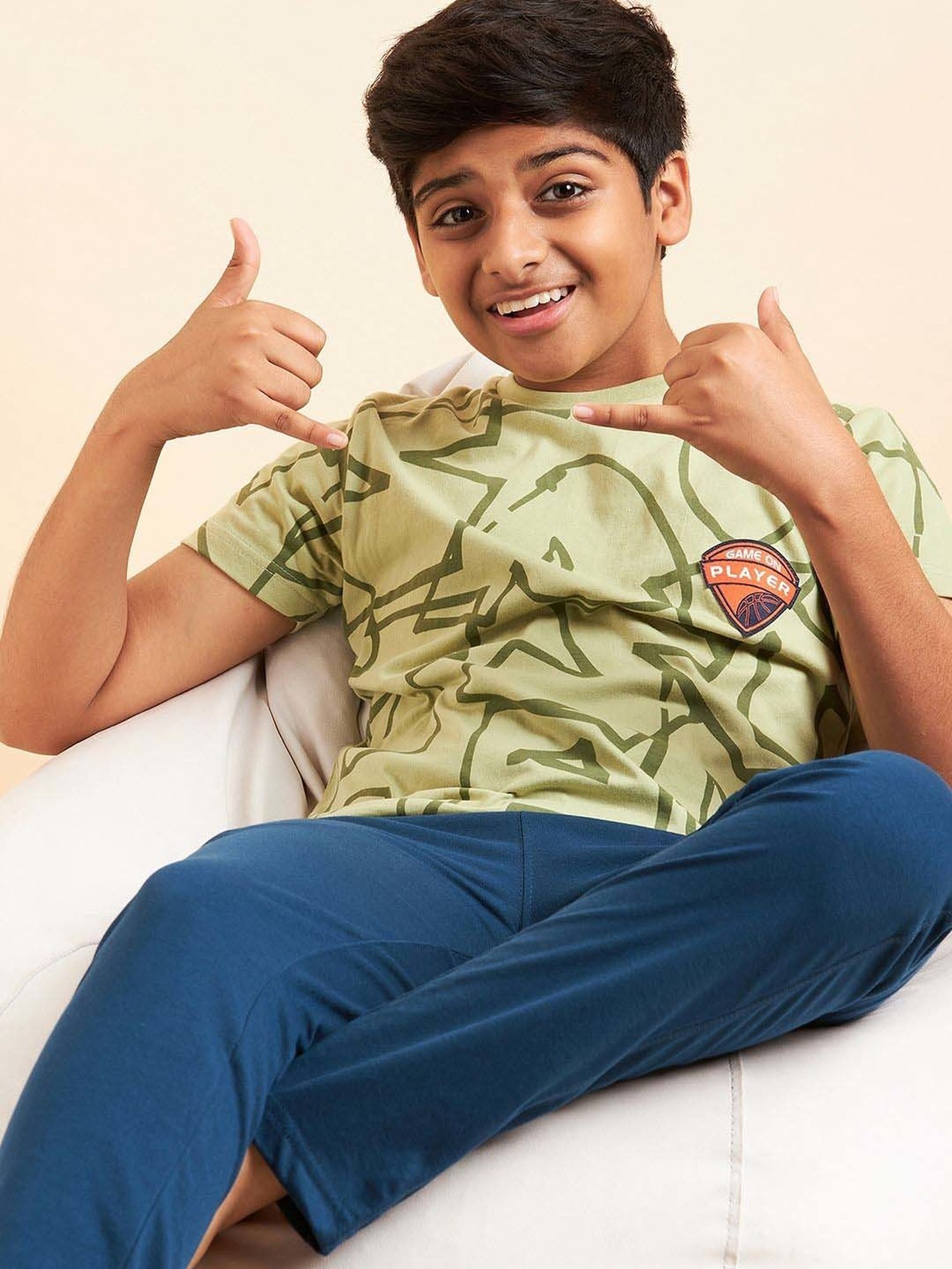 Sweet Dreams Kids Fog Green & Blue Cotton Printed T-Shirt Set