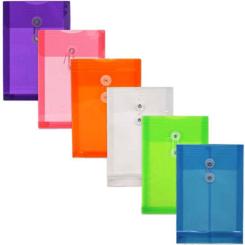 JAM Paper 8 5/8'' x 11 1/2'' 6pk Plastic 3 Hole Punch Binder Envelopes, Hook & Loop Closure, 1" Expansion - Multicolor