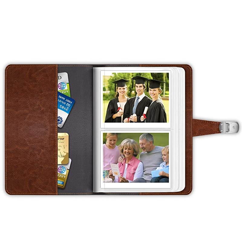 Wallet Photo Album for Fujifilm Instax Wide 300 Polaroid OneStep 264 Pockets Snap Fastener Album Compatible with Polaroid POP Originals 600 Camera 35x45 Inch Film Vintage Brown