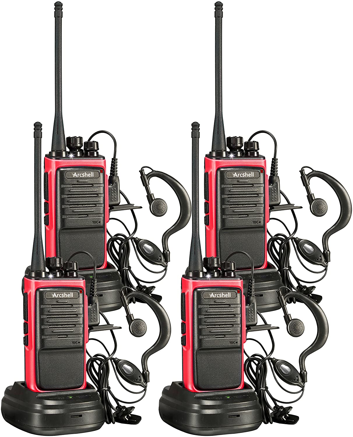 Rechargeable Long Range Two-Way Radios with Earpiece 4 Pack Walkie Talkies UHF 400-470Mhz Li-ion Battery and Charger Included