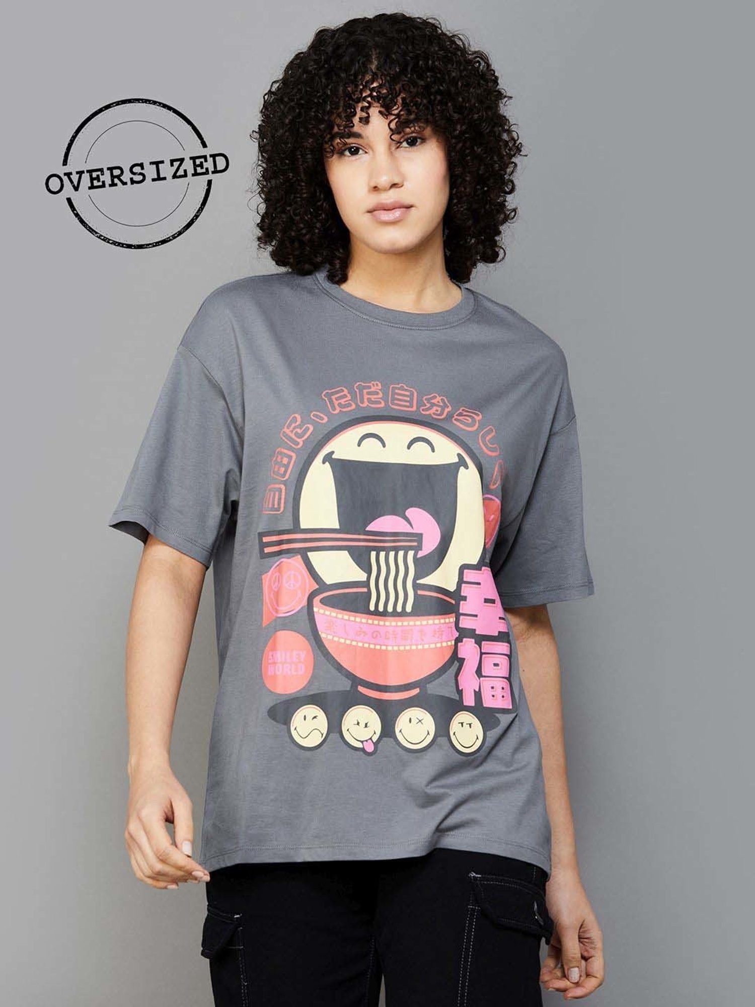 SmileyWorld Grey Cotton Printed T-Shirt