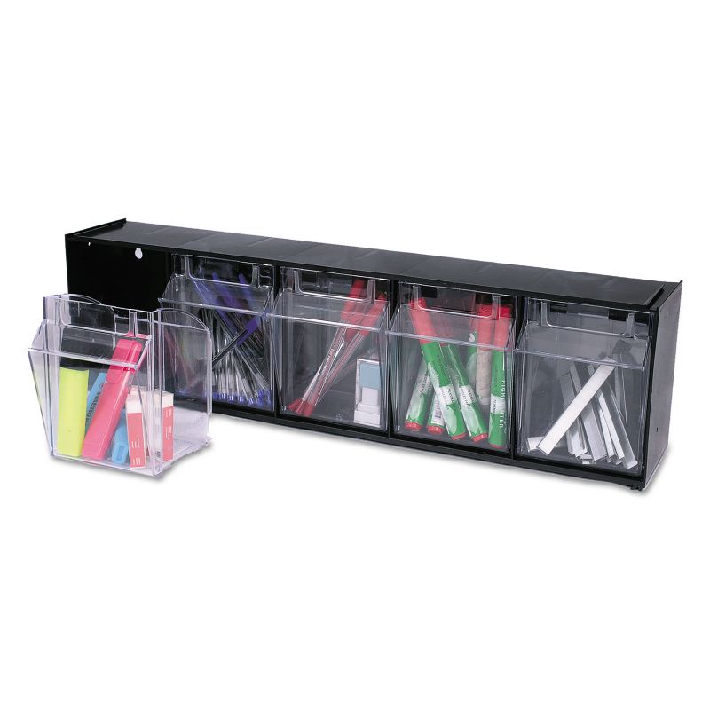 Deflecto Tilt Bin Plastic Storage System w/5 Bins 23 5/8 x 5 1/4 x 6 1/2 Black 20504OP